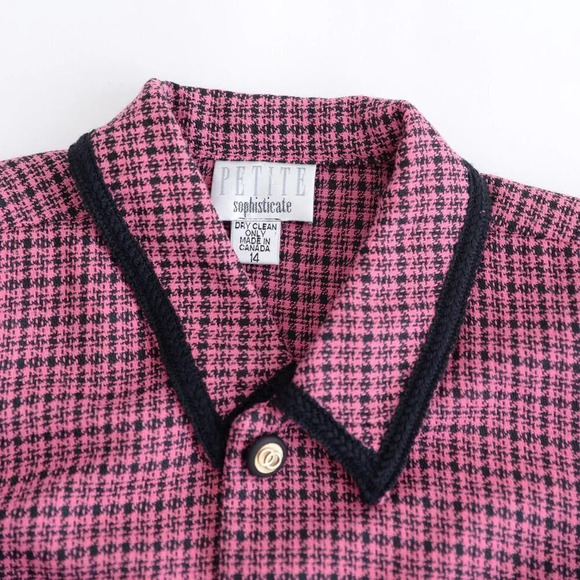 Vintage Petite Sophisticate Pink Houndstooth Button Up Blazer 14 - Picture 12 of 13